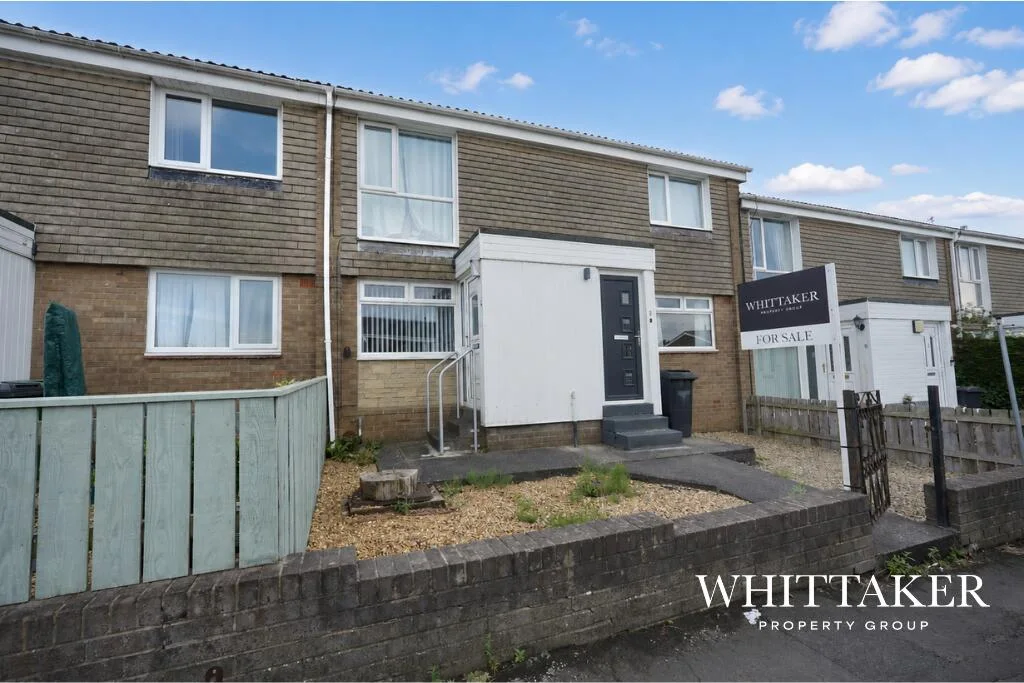 Exterior of a two-bedroom ground-floor flat on Lyndhurst Road, Ashington